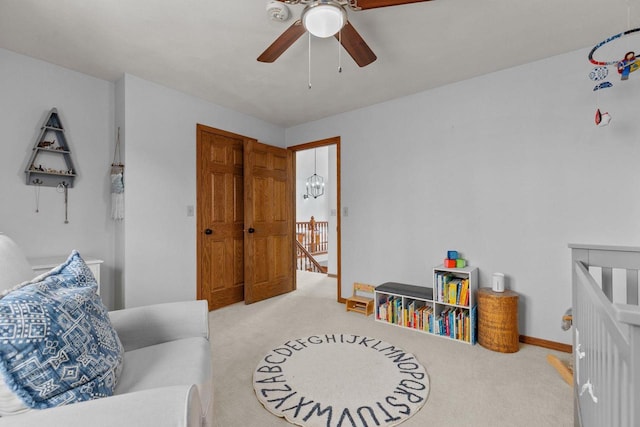 3311 S Scarlet Oak Ln, Appleton, WI 54915 - playroom with ceiling fan, carpet, and baseboards