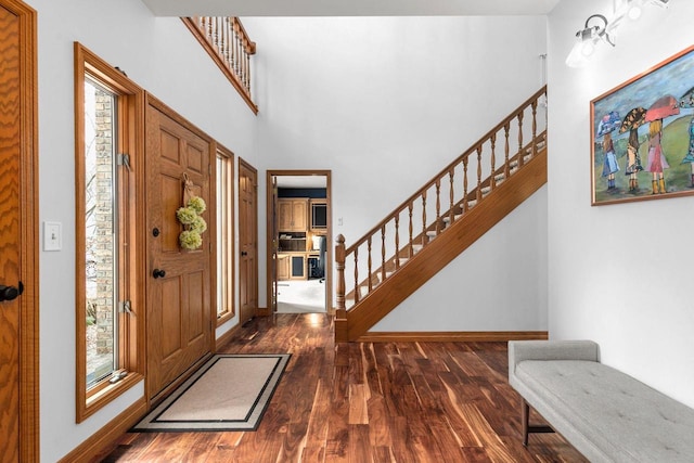3311 S Scarlet Oak Ln, Appleton, WI 54915 - entrance foyer featuring wood finished floors, baseboards, stairs, and a towering ceiling