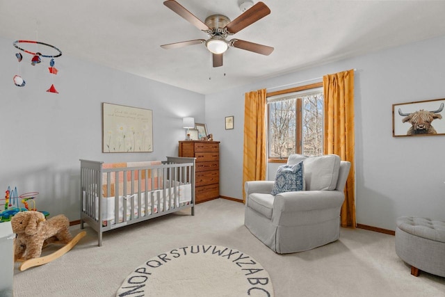 3311 S Scarlet Oak Ln, Appleton, WI 54915 - bedroom featuring a nursery area, carpet, baseboards, and a ceiling fan