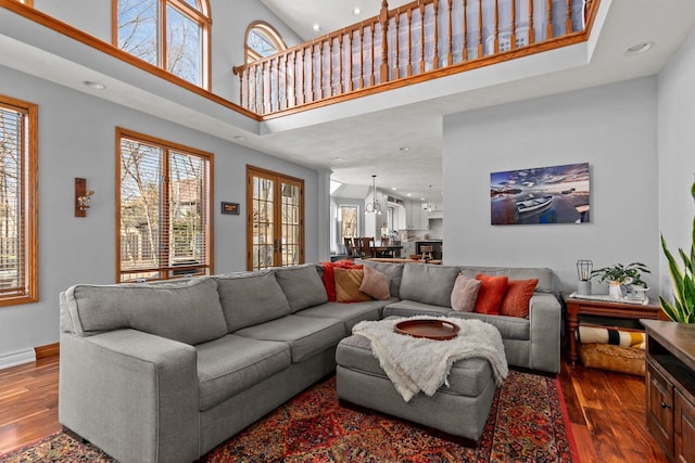 3311 S Scarlet Oak Ln, Appleton, WI 54915 - living area with dark wood finished floors, recessed lighting, baseboards, and a high ceiling