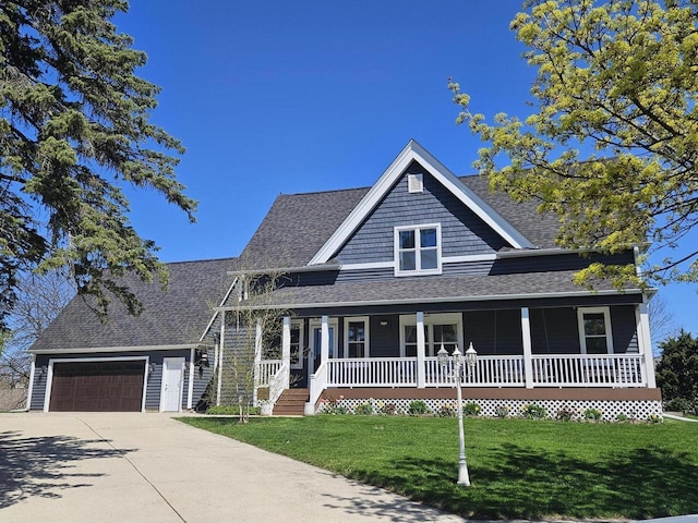 1753 Oneida Ct, Grafton, WI 53024 - view of front of home featuring a porch, a shingled roof, driveway, a front yard, and a garage