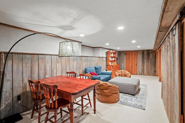 1753 Oneida Ct, Grafton, WI 53024 - dining space with wooden walls, recessed lighting, and a textured ceiling