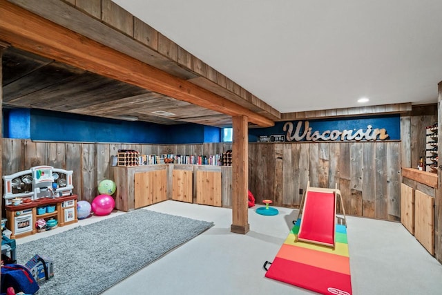 1753 Oneida Ct, Grafton, WI 53024 - recreation room featuring wooden walls and recessed lighting