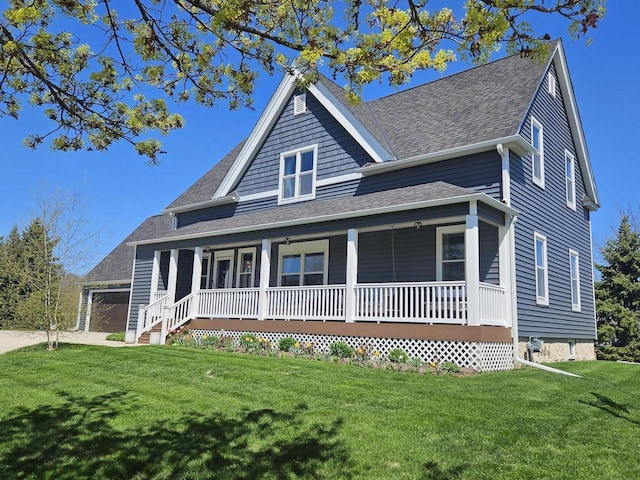 1753 Oneida Ct, Grafton, WI 53024 - farmhouse featuring a porch, a front yard, and a shingled roof