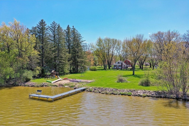 4121 1st Ave, Briggsville, WI 53920 - dock area featuring a lawn, a water view, and a gazebo