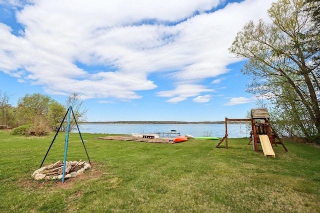4121 1st Ave, Briggsville, WI 53920 - view of jungle gym with a yard and a water view
