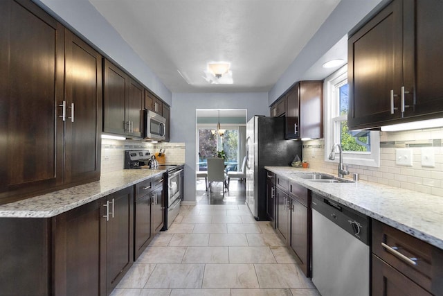 5719 Highland Way, Middleton, WI 53562 - kitchen with appliances with stainless steel finishes, a sink, backsplash, and dark brown cabinets