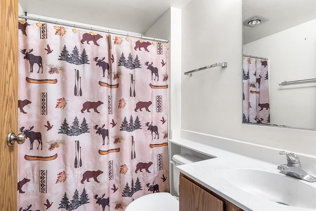 W3256 Princeton Rd, Green Lake, WI 54941 - bathroom featuring vanity, toilet, and a shower with curtain