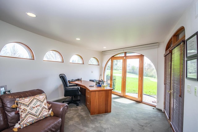 4455 Club Dr, Slinger, WI 53086 - home office with carpet floors, recessed lighting, and french doors