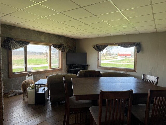 N3685 Mitchell Rd, Campbellsport, WI 53010 - dining area featuring wood-type flooring and a paneled ceiling