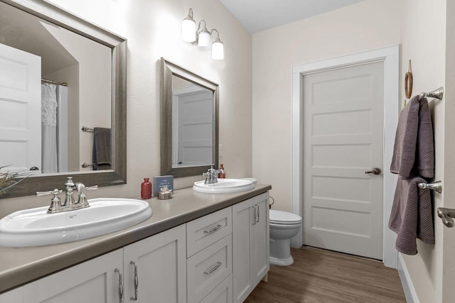 519 Park Ave, Little Chute, WI 54140 - full bathroom with wood finished floors, double vanity, and toilet