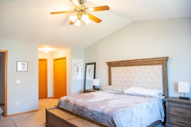 624 Westwynd Ct, Mazomanie, WI 53560 - carpeted bedroom featuring lofted ceiling, a ceiling fan, baseboards, and a closet