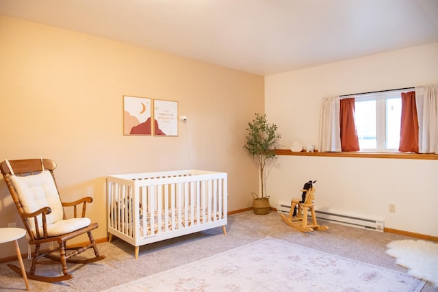 624 Westwynd Ct, Mazomanie, WI 53560 - bedroom with a baseboard radiator, carpet, baseboards, and a crib