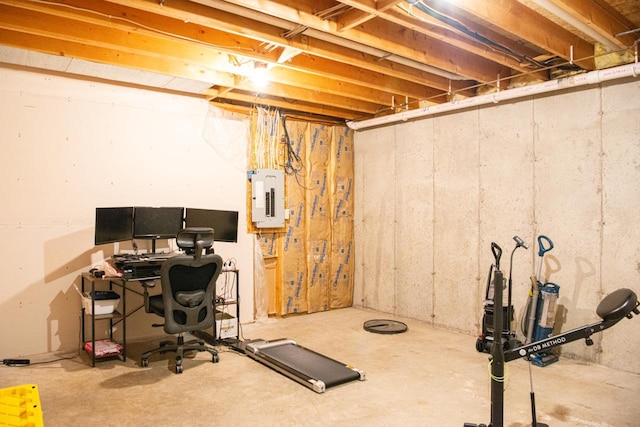 624 Westwynd Ct, Mazomanie, WI 53560 - unfinished below grade area with electric panel and a desk