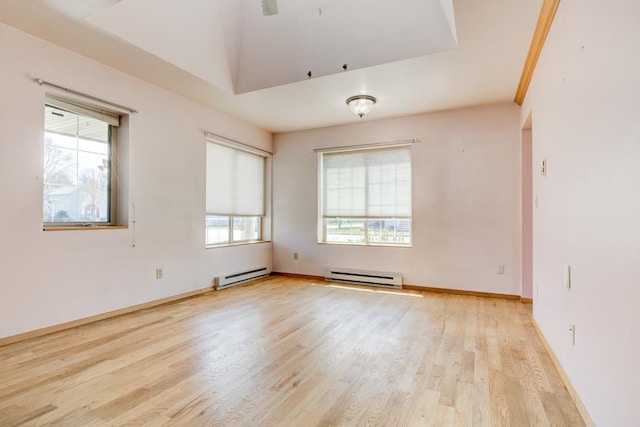 1600 26th Ave, Menominee, MI 49858 - spare room featuring a baseboard heating unit, light wood-style floors, and baseboards