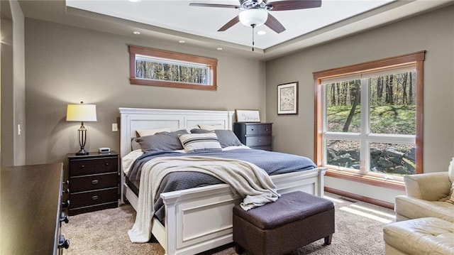 129 Grey Friar Ln, Eau Claire, WI 54701 - bedroom with carpet, recessed lighting, a raised ceiling, and ceiling fan