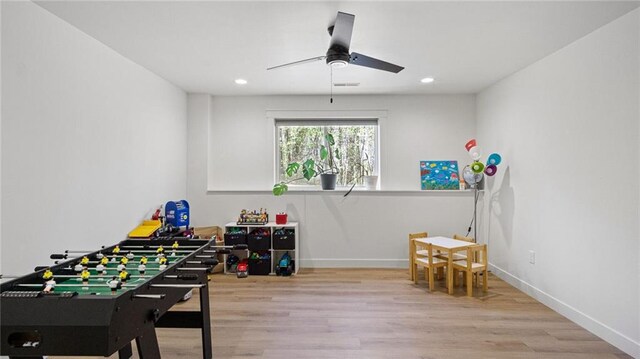 129 Grey Friar Ln, Eau Claire, WI 54701 - game room featuring wood finished floors, a ceiling fan, baseboards, and recessed lighting