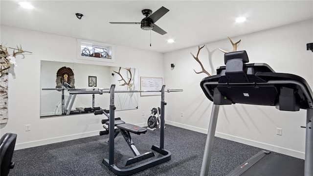 129 Grey Friar Ln, Eau Claire, WI 54701 - workout room with ceiling fan, baseboards, and recessed lighting