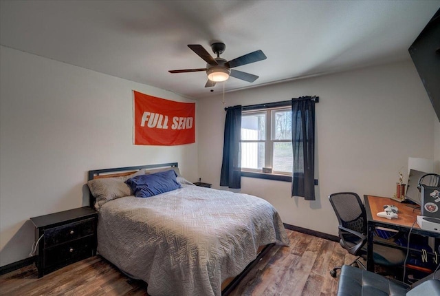 2515 County Road Hk, Barneveld, WI 53507 - bedroom featuring wood finished floors, a desk, baseboards, and ceiling fan