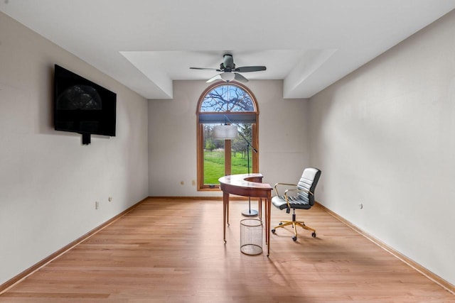 W343S9320 Jericho Dr, Eagle, WI 53119 - dining space featuring ceiling fan, light wood-type flooring, and baseboards