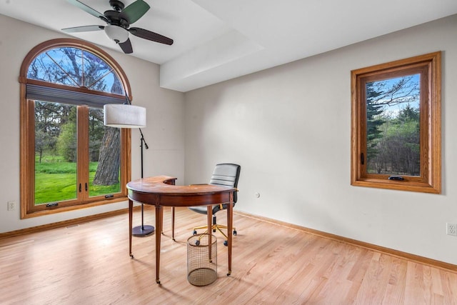 W343S9320 Jericho Dr, Eagle, WI 53119 - office space with light wood-style floors, baseboards, and ceiling fan