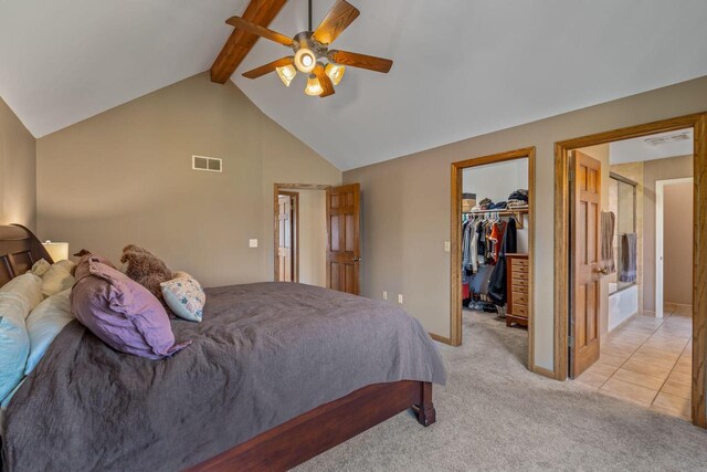 W343S9320 Jericho Dr, Eagle, WI 53119 - bedroom with light colored carpet, a walk in closet, a closet, ceiling fan, and baseboards
