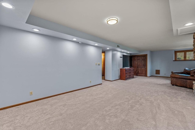 W343S9320 Jericho Dr, Eagle, WI 53119 - basement featuring light carpet, recessed lighting, and baseboards