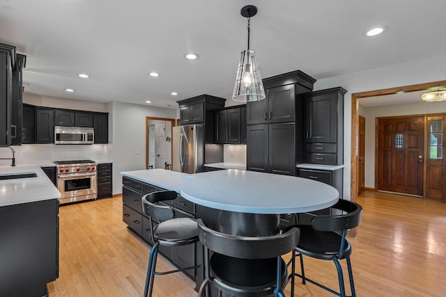 W343S9320 Jericho Dr, Eagle, WI 53119 - kitchen with stainless steel appliances, a sink, a center island, dark cabinets, and recessed lighting