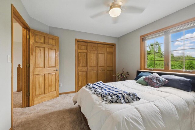 628 Sedge Meadow Ct, Summit, WI 53066 - bedroom featuring carpet flooring, a closet, a ceiling fan, and baseboards