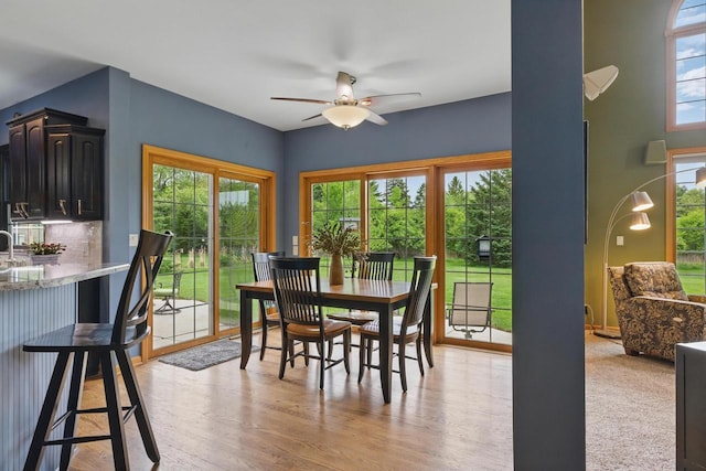 628 Sedge Meadow Ct, Summit, WI 53066 - dining room with a ceiling fan and light wood-style flooring