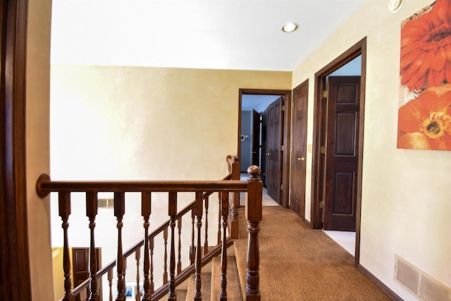 3001 Revere Rd, Plover, WI 54406 - hall featuring carpet flooring, recessed lighting, and an upstairs landing