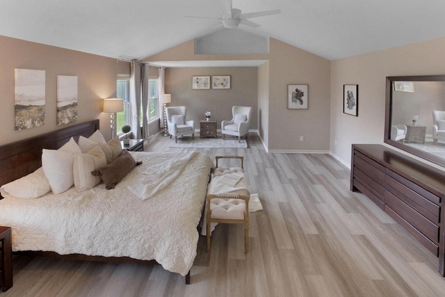 N53W16789 Prairie Dawn, Menomonee Falls, WI 53051 - bedroom featuring lofted ceiling, light wood-type flooring, baseboards, and a ceiling fan