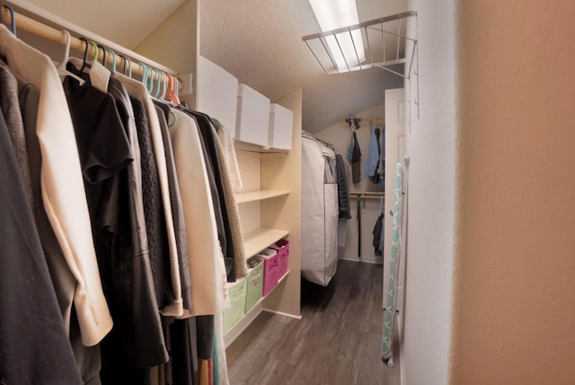 N53W16789 Prairie Dawn, Menomonee Falls, WI 53051 - spacious closet with dark wood-style flooring and vaulted ceiling
