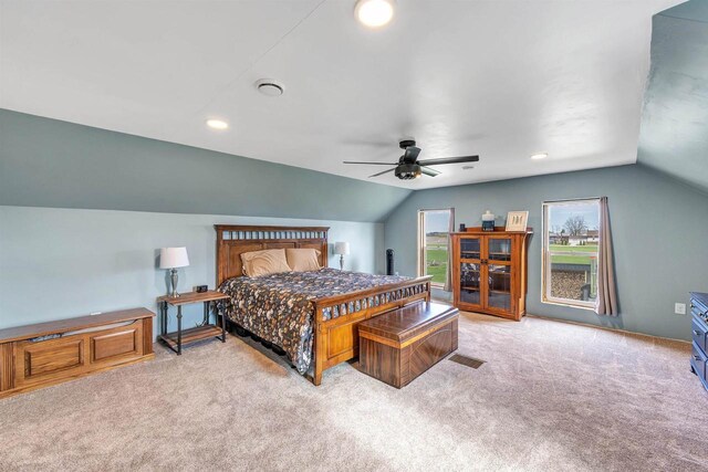 3265 County Road C, Oconto Falls, WI 54154 - bedroom with lofted ceiling, carpet floors, recessed lighting, and a ceiling fan