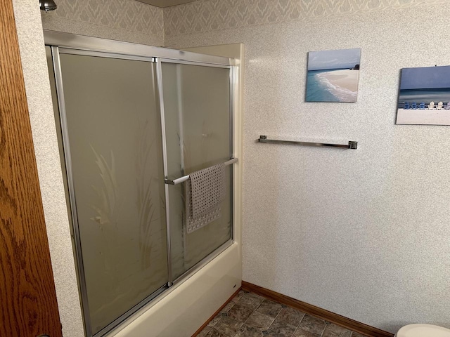 N11894 E Deer Lake Rd, Tomahawk, WI 54487 - full bath with baseboards and combined bath / shower with glass door