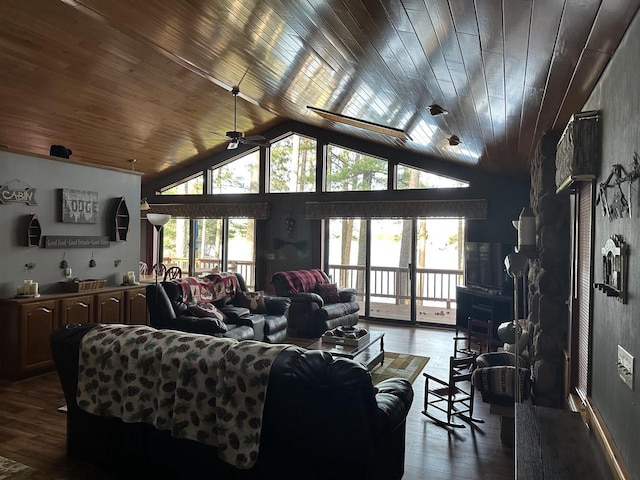 N11894 E Deer Lake Rd, Tomahawk, WI 54487 - living room featuring ceiling fan, vaulted ceiling, healthy amount of natural light, and hardwood / wood-style flooring