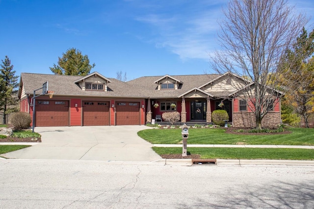 953 Larkspur Rd, Plymouth, WI 53073 - craftsman inspired home with a front yard, a garage, driveway, and a shingled roof