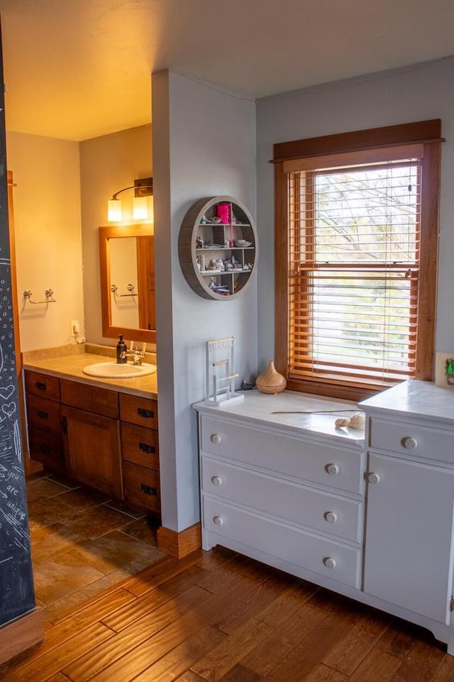 953 Larkspur Rd, Plymouth, WI 53073 - bathroom view of wood finished floors and vanity