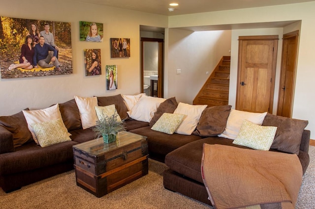 953 Larkspur Rd, Plymouth, WI 53073 - living area with stairs and carpet flooring