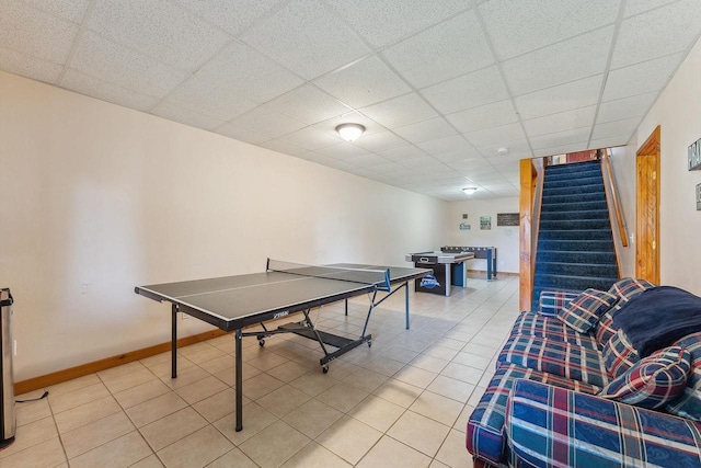 E9510 Oak Hill Rd, Wisconsin Dells, WI 53965 - playroom with baseboards, light tile patterned floors, and a drop ceiling