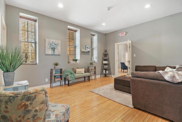 9302 39th Ave, Pleasant Prairie, WI 53158 - living area with hardwood / wood-style flooring, recessed lighting, and baseboards