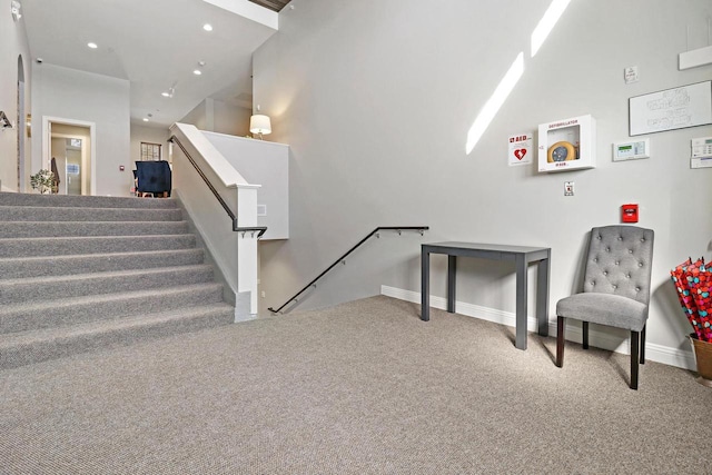 9302 39th Ave, Pleasant Prairie, WI 53158 - stairway featuring carpet, baseboards, recessed lighting, and lofted ceiling