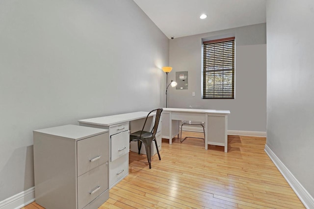 9302 39th Ave, Pleasant Prairie, WI 53158 - office area with light wood finished floors, baseboards, and recessed lighting
