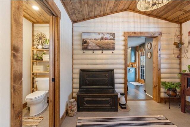 744 50th Ave, Clear Lake, WI 54005 - interior space featuring wood ceiling, rustic walls, and wood finished floors