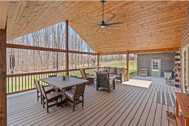744 50th Ave, Clear Lake, WI 54005 - wooden deck featuring outdoor lounge area, outdoor dining area, ceiling fan, and cooling unit
