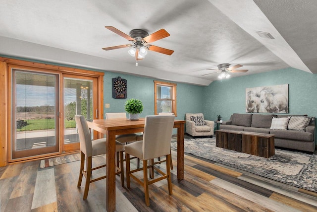 W3161 Julianna Ct, Chilton, WI 53014 - dining space with ceiling fan, wood finished floors, and a textured ceiling