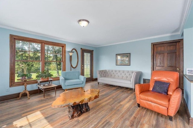6300 Painter Rd, Mound, MN 55364 - living area featuring wood finished floors, crown molding, and baseboards