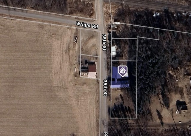 aerial map of property and surrounding area featuring property parcel outlined