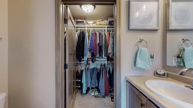 2239 E Honeygold Ct, Appleton, WI 54913 - bathroom with vanity, a walk in closet, and toilet