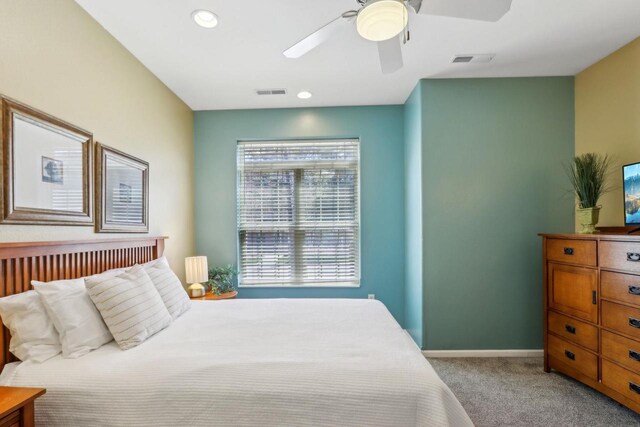 670 E Lake Ave Unit 202, Wisconsin Dells, WI 53940 - carpeted bedroom featuring a ceiling fan, baseboards, and recessed lighting